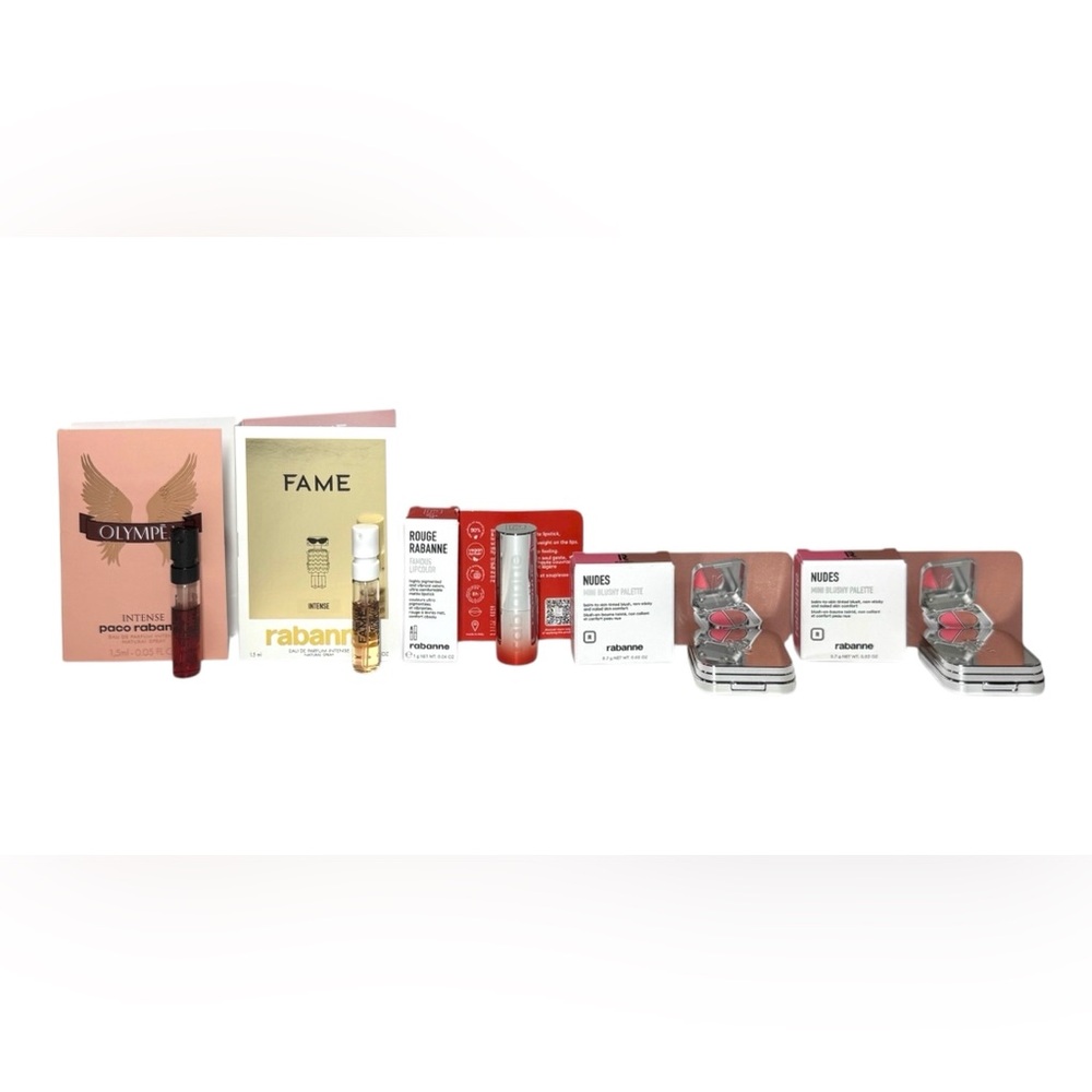NEW 5 Pc paco rabanne Set: Olympea, Fame, Famous Lipcolor Matte, Mini Blushers